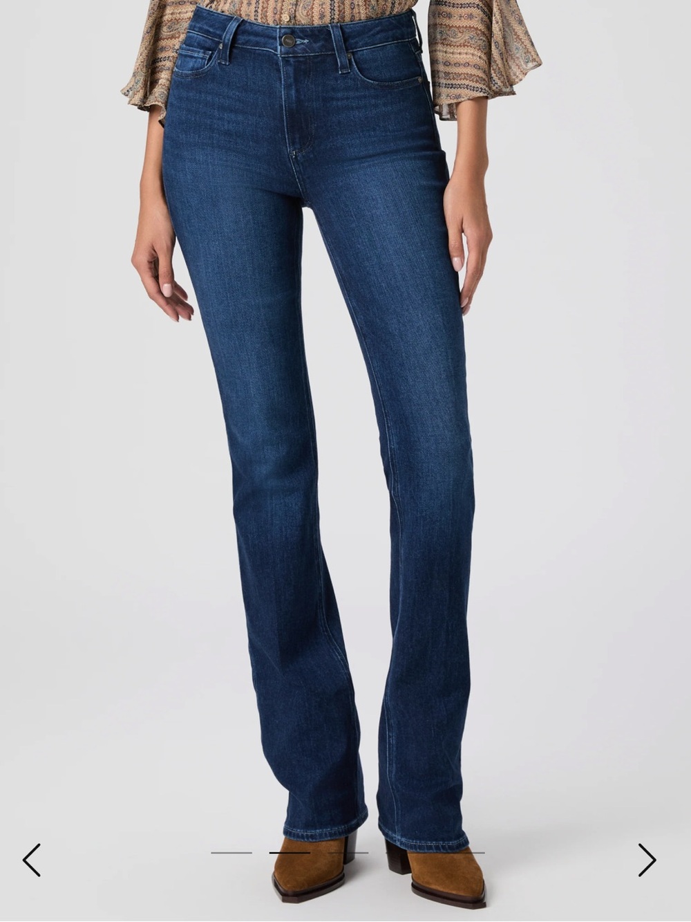 PAIGE Dark Blue High-Rise Bootcut Jeans in Glastonbury